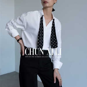 春熙里/chunxili 秋季新品女士衬衣撞色波点领结气质设计感衬衫