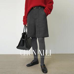 chunxili/春熙里 秋冬百搭西装中裤职业装气质阔腿呢料休闲裤女士