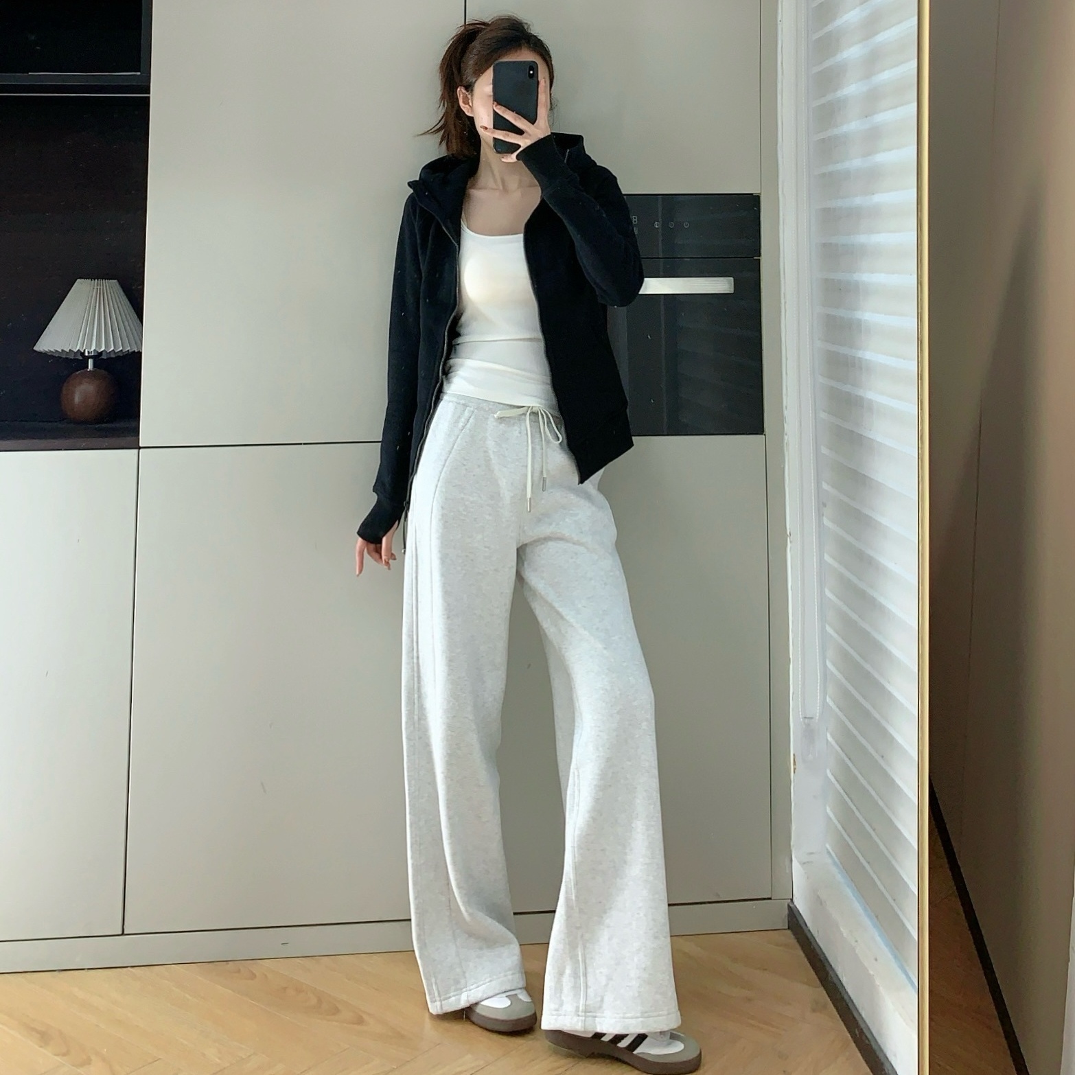 加绒宽松休闲裤卫裤显腿长保暖