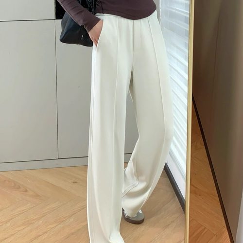 中缝高腰直筒弹力休闲裤