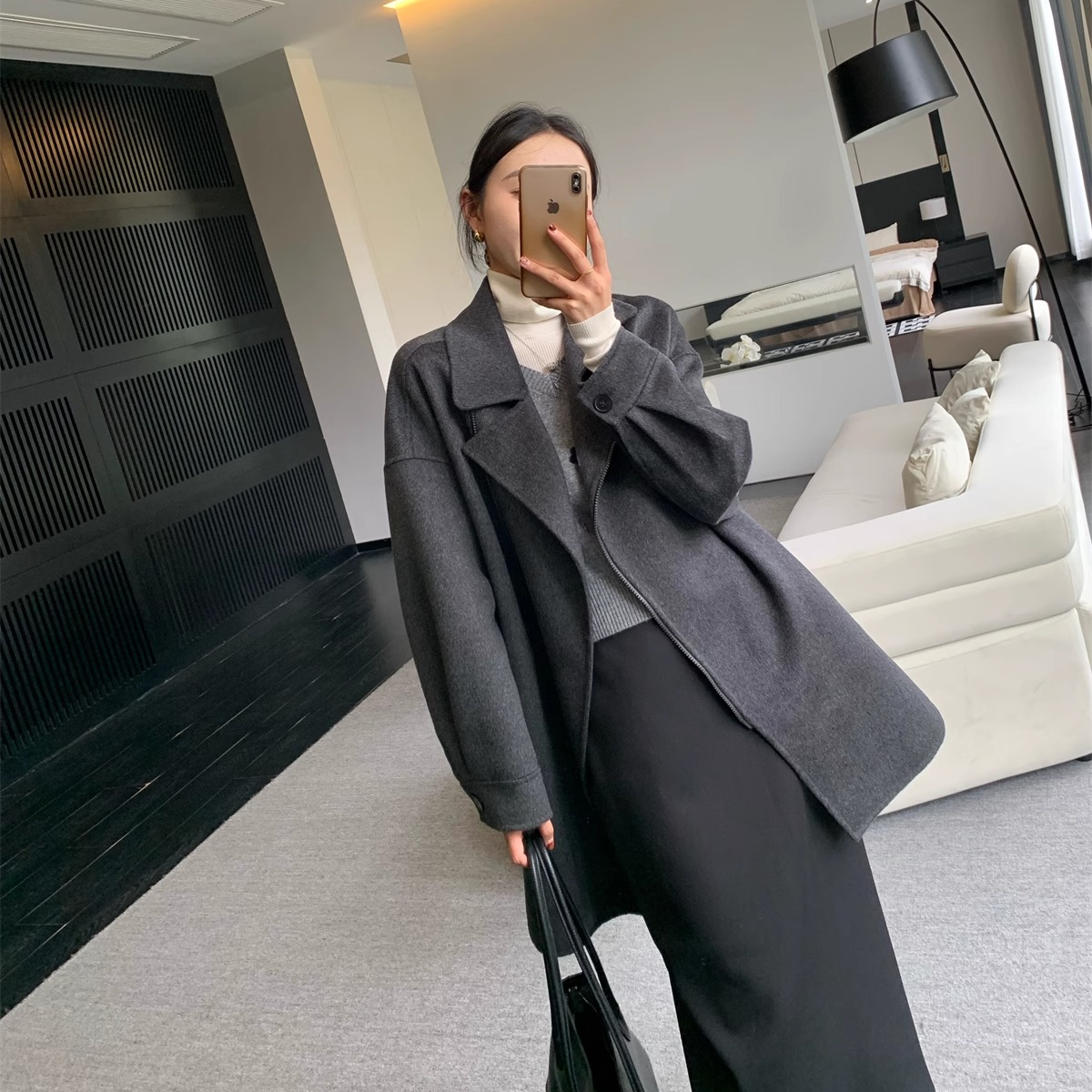 长款外套秋冬新款双面呢大衣