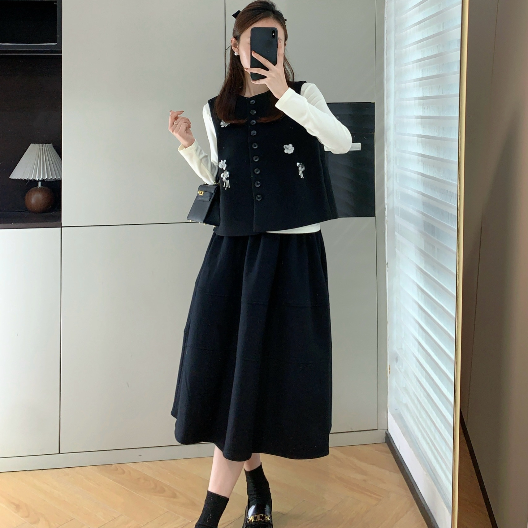 高腰羊毛呢半身裙羊毛呢马甲背心