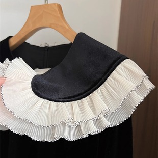 熊宝家 进口醋酸混纺高密丝绒娃娃领连衣裙垂坠 小众赫本风小黑裙