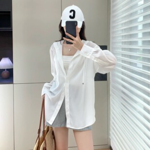 女 熊宝家Mo 夏季 新款 抽绳连帽宽松落肩廓形轻薄微透防晒衣衬衫
