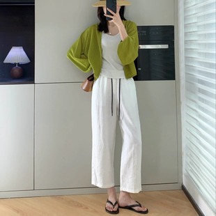 九分直筒休闲裤 夏季 薄款 奶奶裤 麻料女装 熊宝家老钱风亚麻裤 阔腿裤
