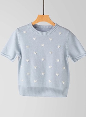 【Highline系列】Z雅~精致蝴蝶结亮片钉珠羊毛羊绒针织短袖开衫