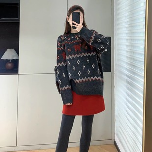 马年穿小马提花开衫 复古设计感 套头毛衣冬 鎏金费尔岛系列 ice