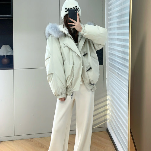 保暖羽绒服貉子毛领夹克外套