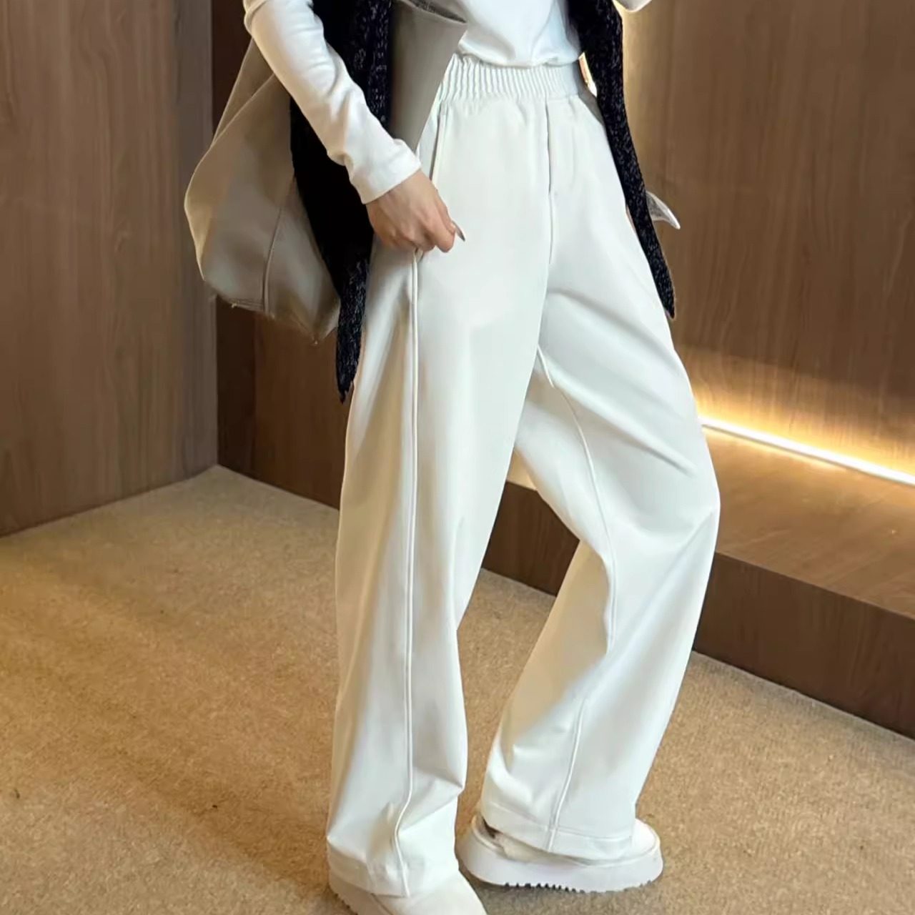 花边腰显瘦百搭阔腿宽松直筒裤