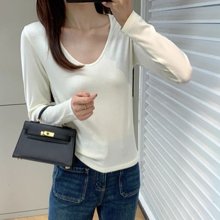 秋冬醋酸羊毛天丝软糯亲肤内搭外穿V领长袖 上衣打底衫