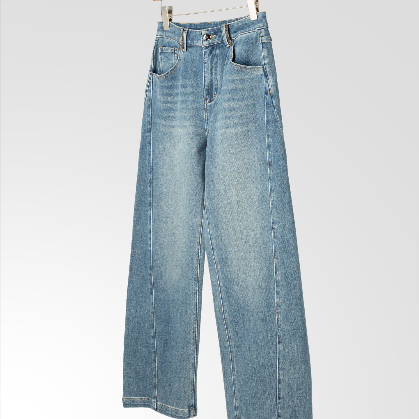 莱赛尔混纺高腰直筒扭缝牛仔裤