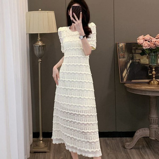 女气质洋气简约纯欲风长裙子22036 蕾丝连衣裙长款 大七穿搭