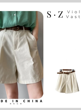 2025夏季工装短裤女新款韩版高腰显瘦宽松直筒阔腿休闲裤 YS9573