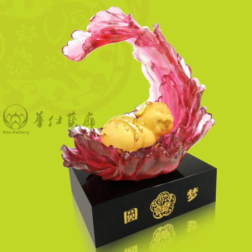 琉璃花开富贵摆件刻字节庆礼品