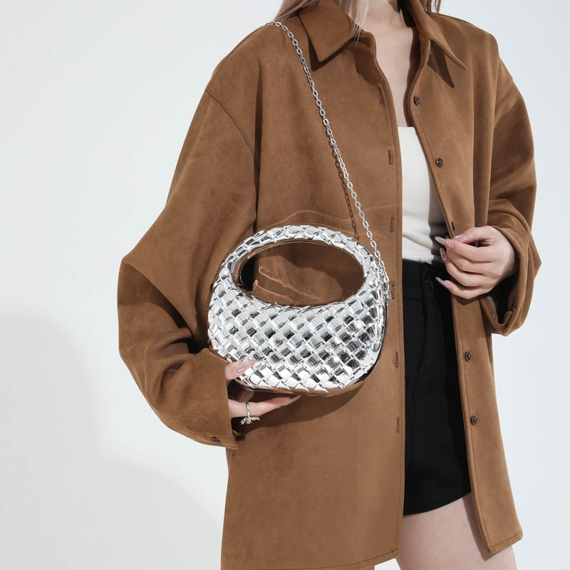 2026新款高级感亮面亚克力菱格纹手提小包女时尚单肩斜挎包链条包