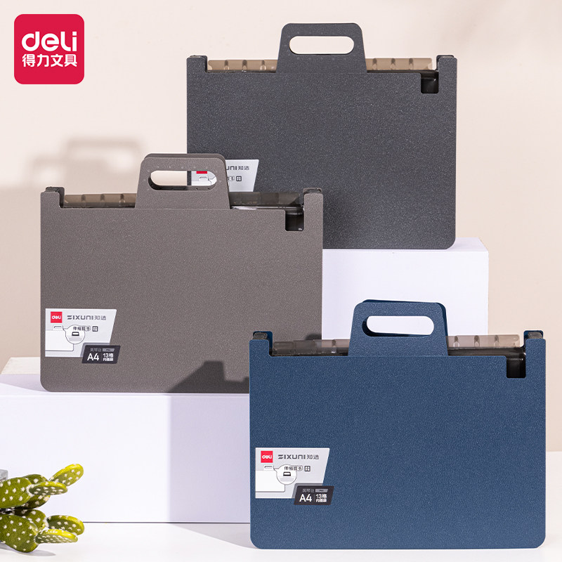 DELI P62 ZHIXUAN 스탠딩 아코디언 가방 12 그리드 학생 문구 핸드백 시험지 분류 문서 정보 도서