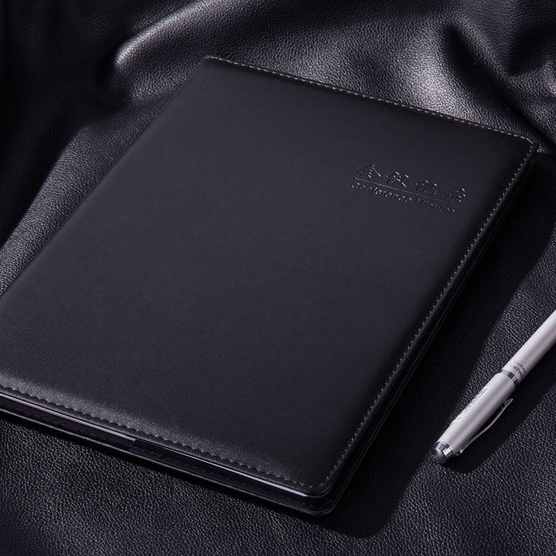 得力7949会议记录本16k笔记本80张皮面本黑色商务本子办公开会本