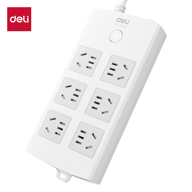 得力18205插座_6组_3米_PVC袋装(白)(只)插线板办公插线,电子/电工,接线板,淘宝优惠券,粉丝福利购,淘宝优惠卷