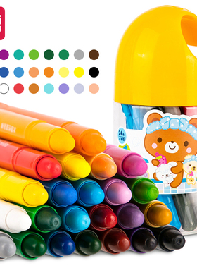 得力72056-24色旋转油画棒水溶性儿童蜡笔旋转出芯可水洗彩笔画笔
