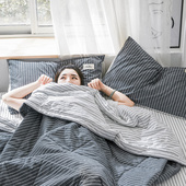 无印全棉水洗棉空调被四件套单人双人纯棉夏被夏季 薄被子夏凉被芯