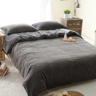 日式 无印天鹅绒四件套加厚保暖简约良品纯色珊瑚绒法莱绒素色床品