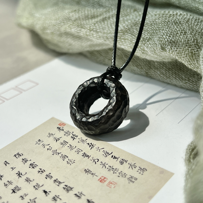 己木素匠紫光檀锤纹实木圆环简约创意手链颈链原创匠人吊坠新品