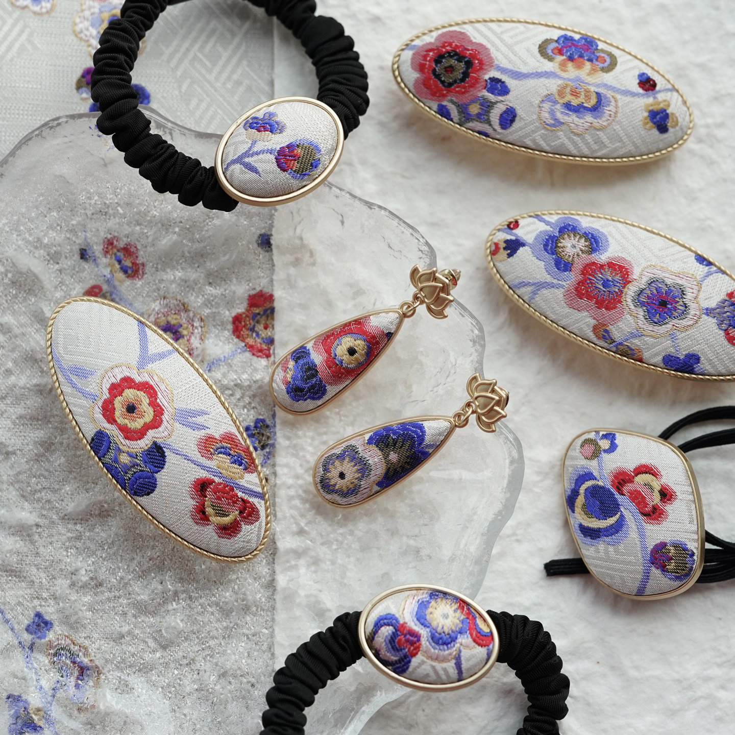 名家上久楷鹤梅宋锦耳钉真丝纯手工中式发夹鸭嘴夹头绳国风礼品