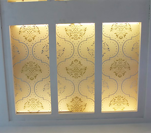 玄关鞋柜上隔断吊顶天花雕刻工艺术玻璃欧式大方简约花藤金银富贵