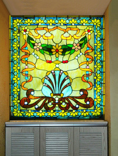 钢化蒂凡尼艺术玻璃鞋柜屏风天花吊顶打灯罩隔断玄关门芯雕刻喜气