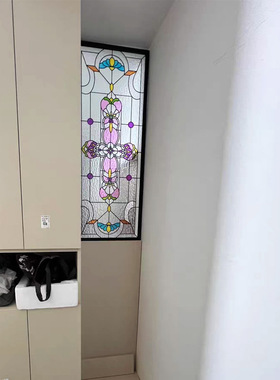 雕刻艺术玻璃法式欧式蒂凡尼水纹彩色银波纹压花紫色透光长方圆头