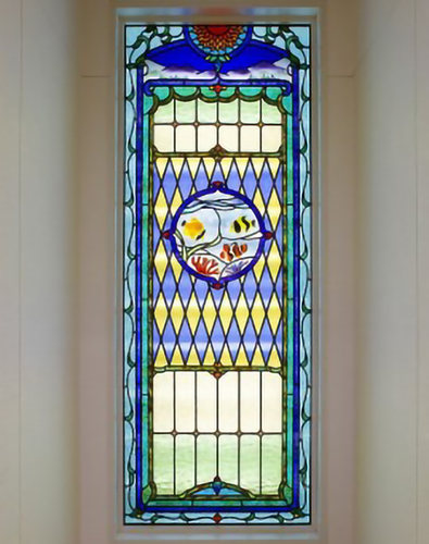 新款整片钢化Tiffany欧艺术玻璃玄关隔断屏风窗吊顶门芯 地中海蓝