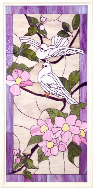 钢化tiffany教堂蒂凡尼艺术玻璃隔断玄关屏风窗户门芯 一对白鸽子