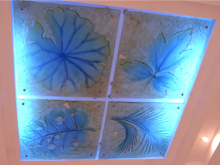 各种树叶蓝色温馨地中海 定做透光艺术玻璃天花吊顶灯罩 地踏门垫