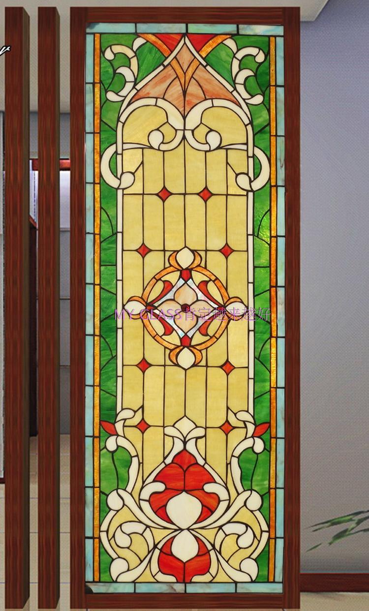 钢化蒂凡尼艺术玻璃隔断玄关门芯屏风  工装酒店背景墙尖头圆头绿