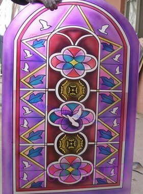 定做Tiffany钢化艺术玻璃隔断玄关欧式蒂凡尼上弧形 白鸽高贵紫色