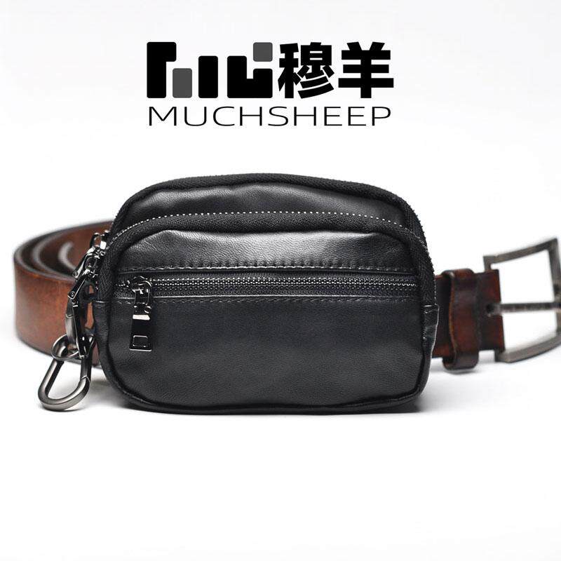 穆羊户外时尚复古羊皮穿皮带迷你小腰包休闲真皮男士放香烟手腕包