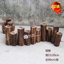 碳化木桩围栏圣诞树护栏防腐实木户外花园阳台装饰室内造景栅栏