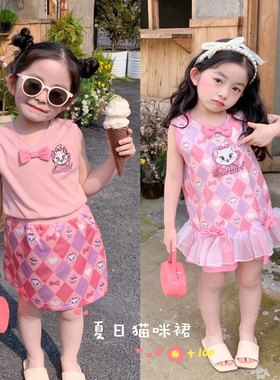 女童猫咪无袖连衣裙夏季洋气