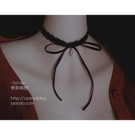 简约甜美丝带颈圈短款锁骨链脖环新款手作性感蕾丝蝴蝶结项链女