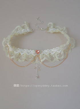 奶油风纯欲蕾丝超闪小桃心锁骨链新款推荐氛围感轻奢设计choker女