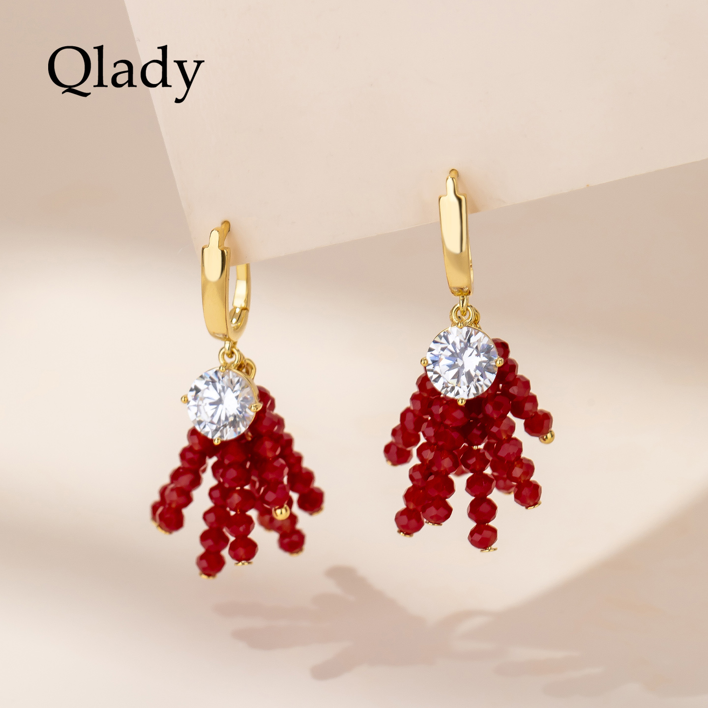 【新品】流苏红色耳扣金色耳饰女独亮耳环2025新款爆款高级感耳坠