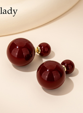 双面红色耳钉耳环2026新款爆款高级感轻奢气质耳饰女独特秋冬精致