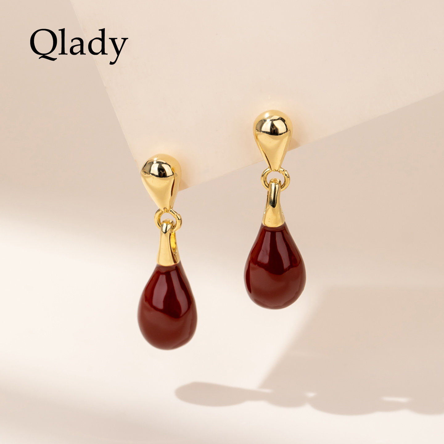 【新品】水滴酒红复古耳饰女耳钉独特耳环2025新款爆款高级感耳坠