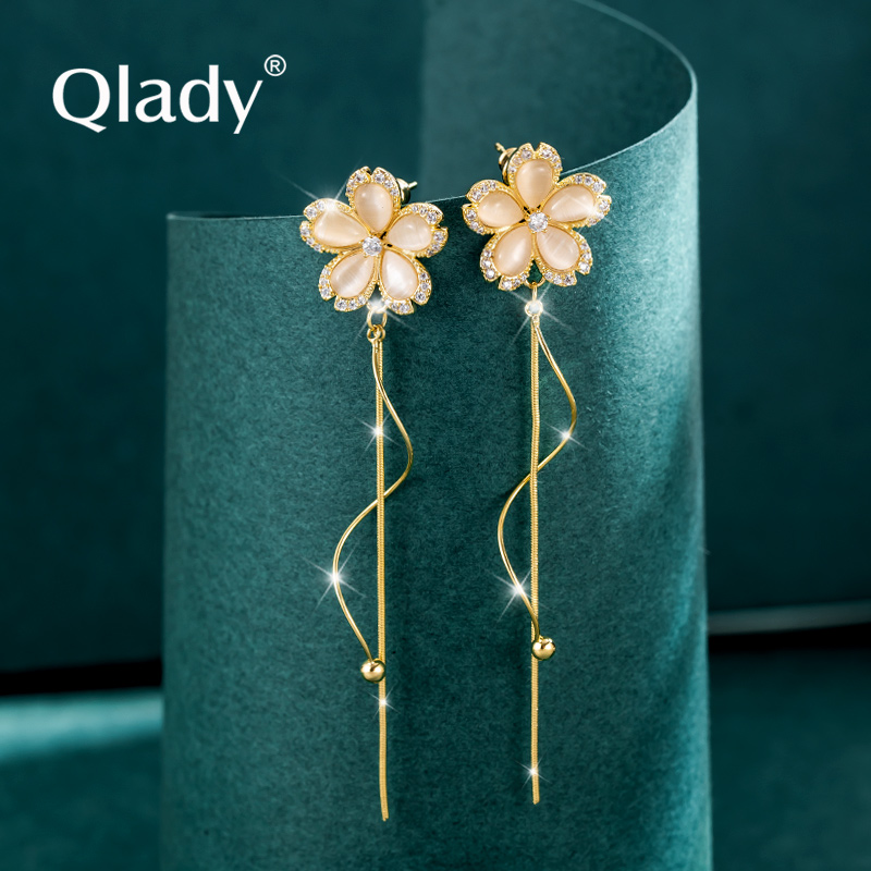 花朵流苏耳饰耳钉耳环女纯银韩国