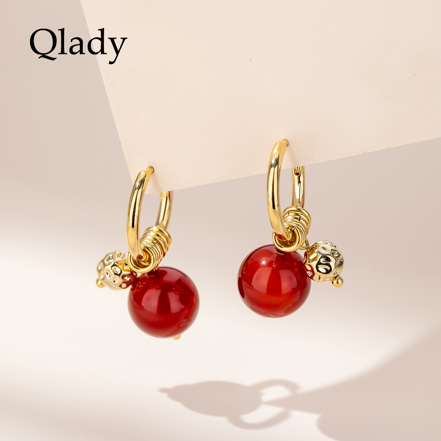 【新品】红玛瑙耳圈耳饰女士巨好看耳环2025新款爆款高级感轻奢