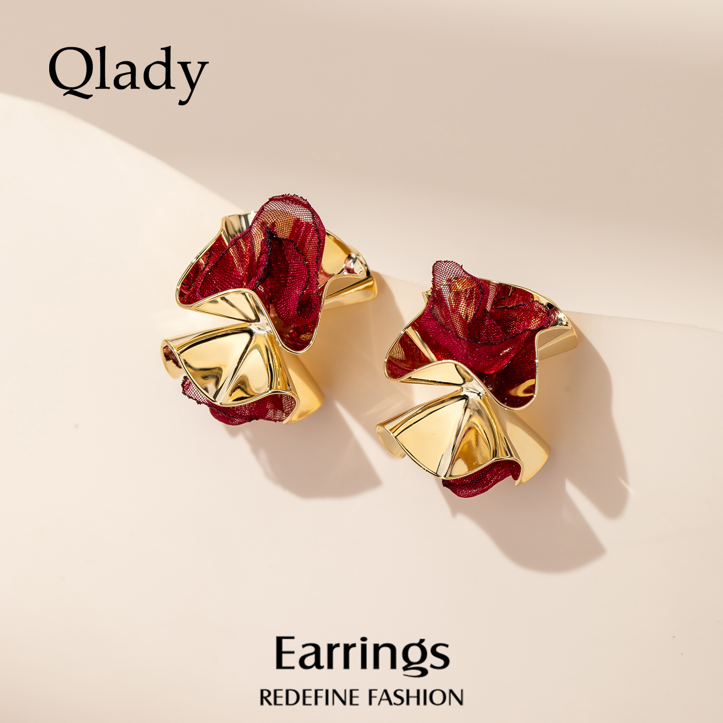 【新品】红色玫瑰夸张金色耳饰女耳钉耳环2025新款爆款高级感耳坠