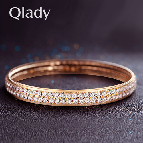 Qlady新品 韩版碎钻金色玫瑰女时尚水晶手饰 情侣配饰手链 - 封面