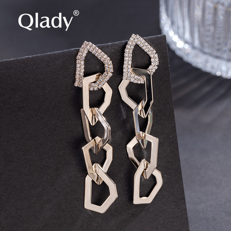 不规则几何纯银欧美长款气质耳钉