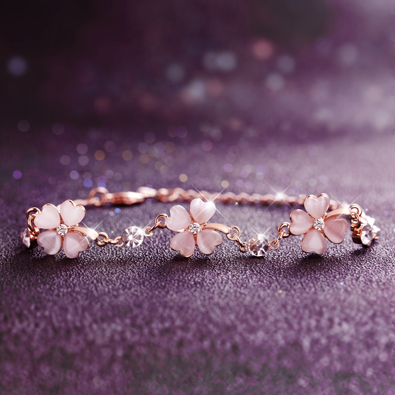 小众水晶纯银ins四叶草手链