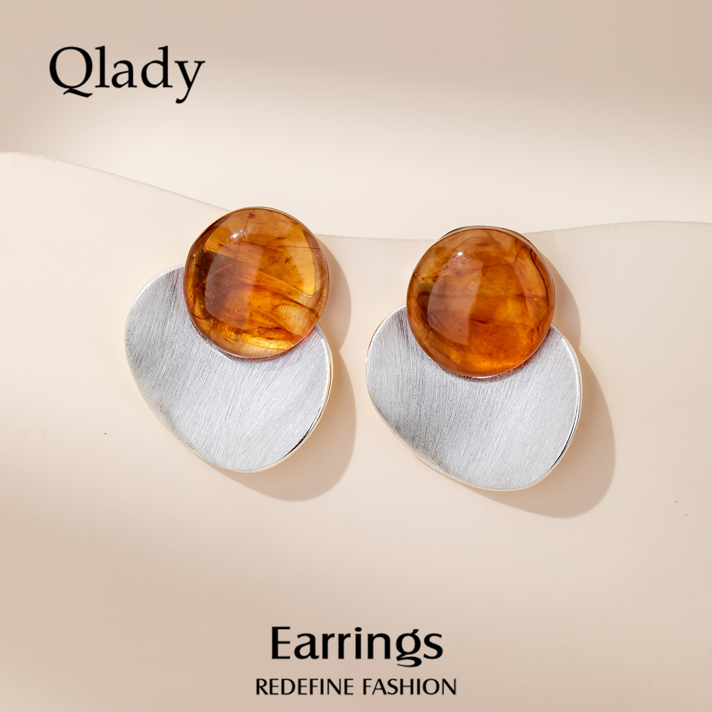 【新品】树脂耳钉拉丝金属耳饰女夸张耳环2025新款爆款高级感耳坠